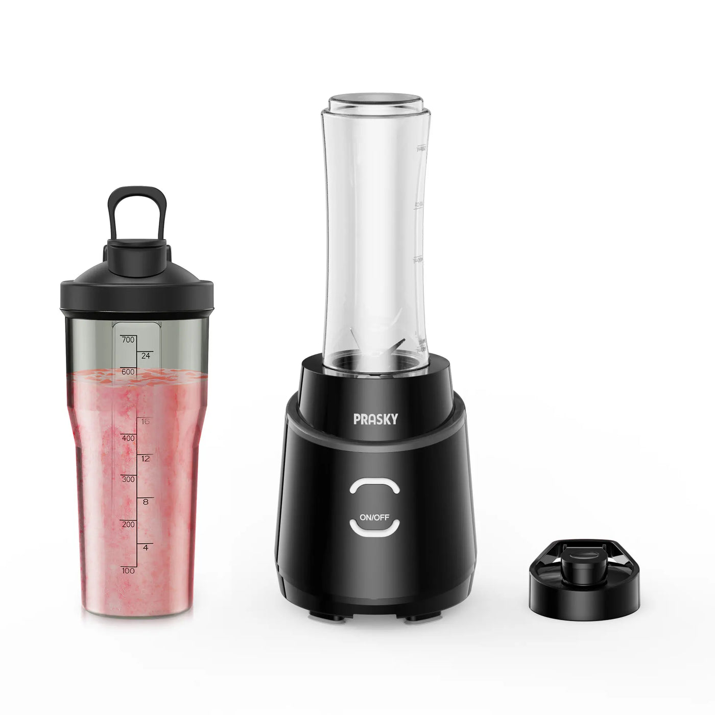 Prasky Pro Smoothie Blender 900W ,Personal Blender with 2 BPA Portable Cups (20Oz + 24Oz), Crushes Ice, Frozen Fruit, Nuts & Spices, Makes Baby Food & Sauces, Easy to Clean, Perfect for Home, Gym & Office, Blenders for Kitchen, Personal Blender for Smoot