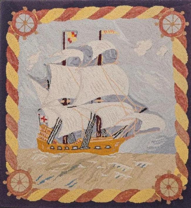 Canvello Antique American Hooked Rug, 2 ft 7 x 2 ft 8