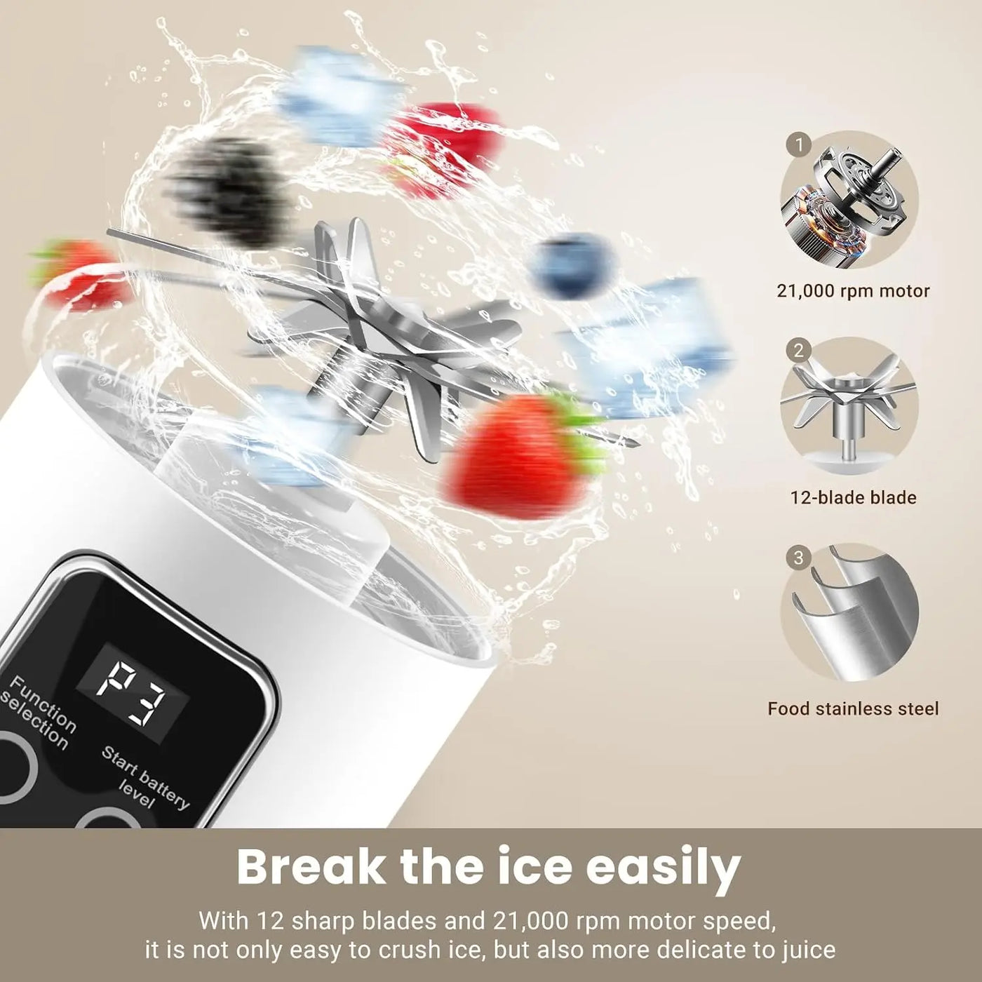 Ultimate Portable Blender! USB Rechargeable & Compact for Smoothies On-The-Go - Perfect Travel, Back to School & Gym! Leak Proof Design, Makes Shakes & Baby Food Cup Juicer Rechargeable Mini Blender Vegetable