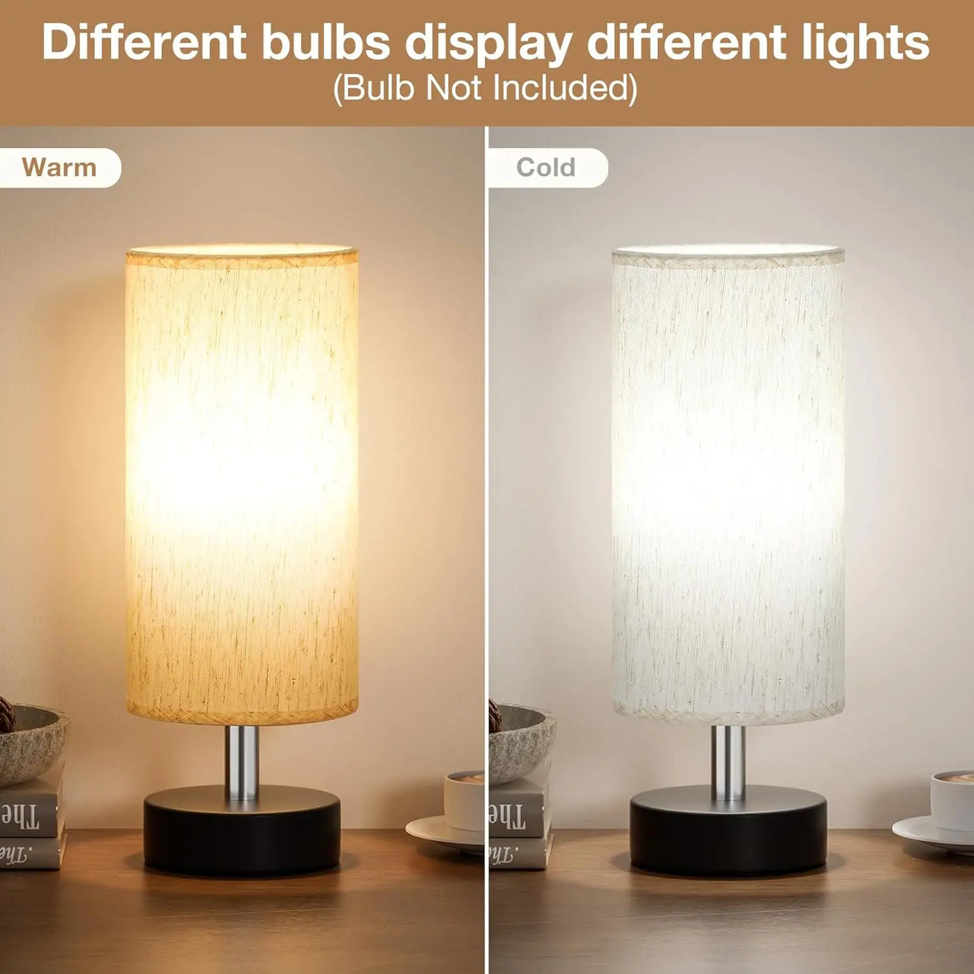 Small Table Lamp for Bedroom Set of 2 - Bedside Lamps for Night Stands, Minimalist Nightstand Light Lamp, Desk Lamps for Reading Room, Kids Room, Living Room, Office, Dorm, Home Lighting, Minimalist Bedroom