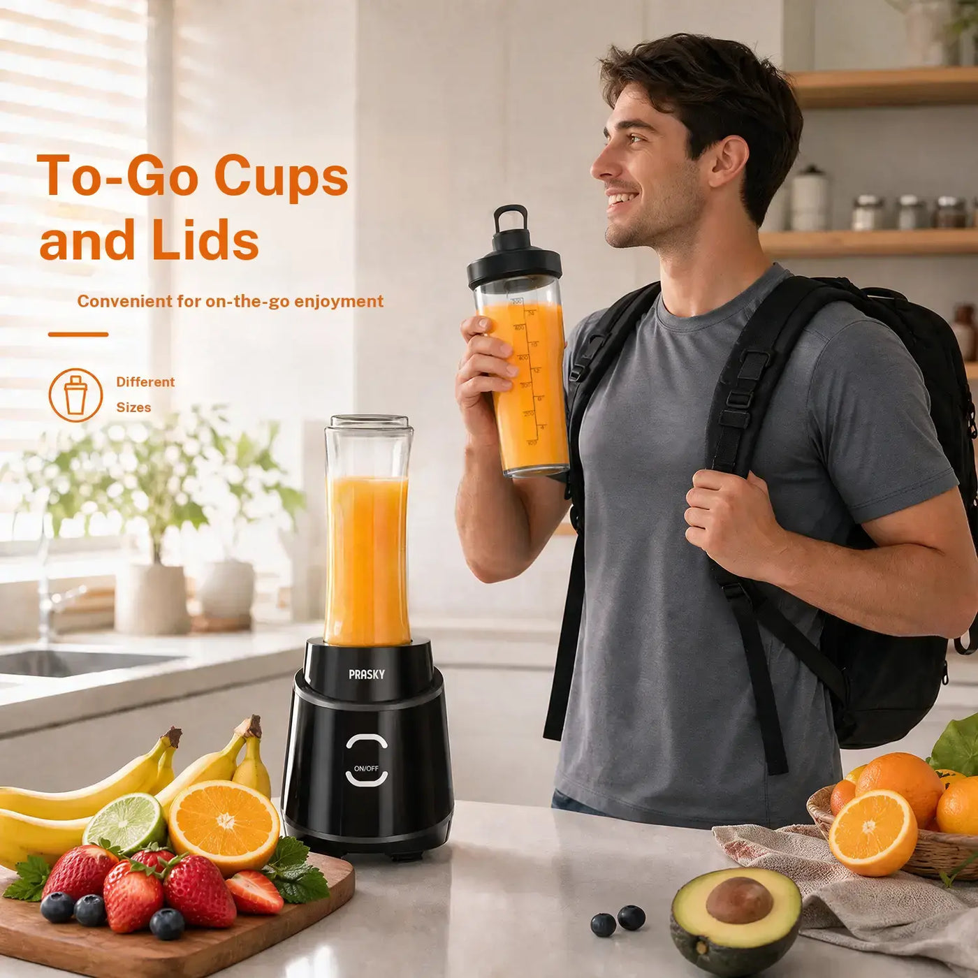 Prasky Pro Smoothie Blender 900W ,Personal Blender with 2 BPA Portable Cups (20Oz + 24Oz), Crushes Ice, Frozen Fruit, Nuts & Spices, Makes Baby Food & Sauces, Easy to Clean, Perfect for Home, Gym & Office, Blenders for Kitchen, Personal Blender for Smoot