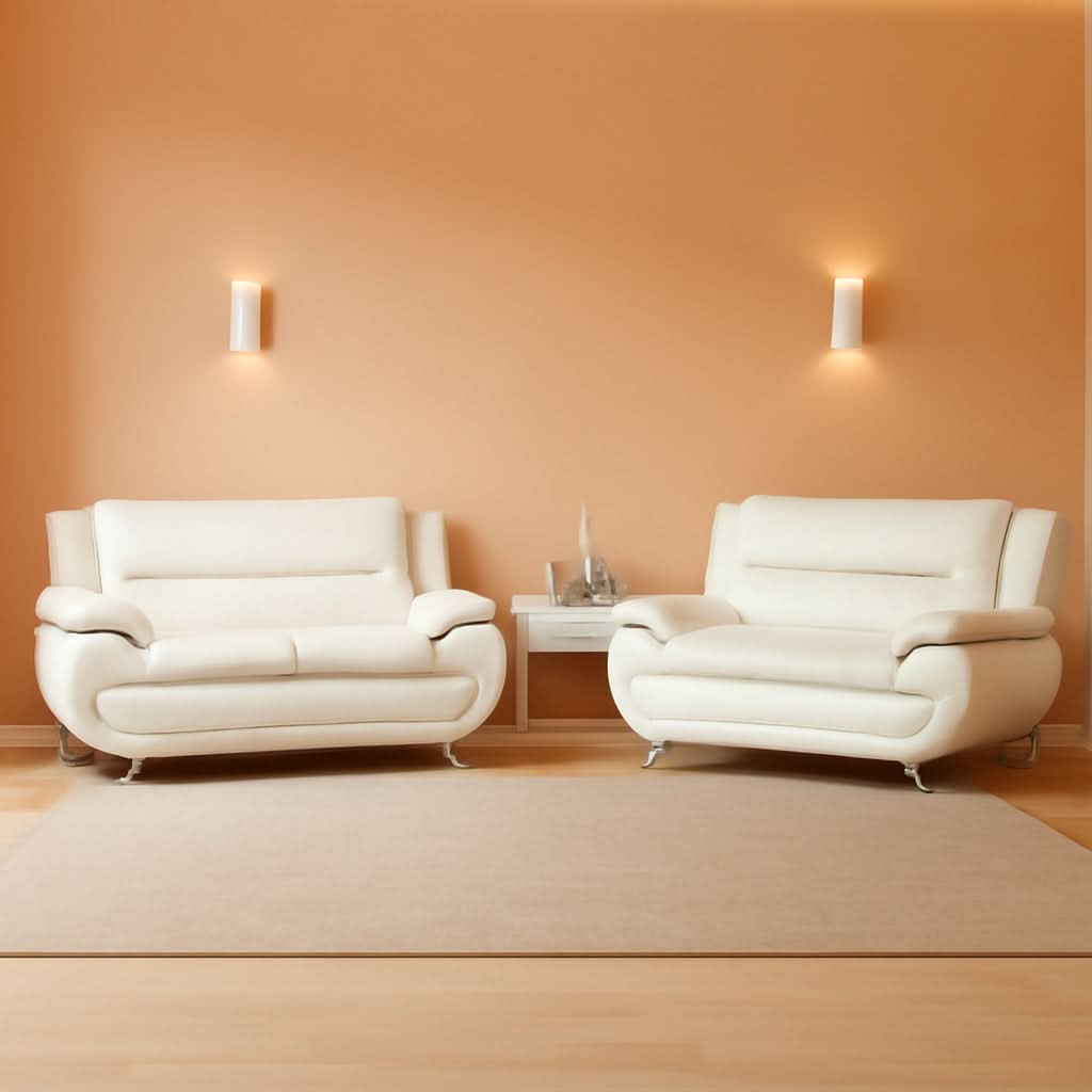 Creamy White 5-Seat Faux Leather Sectional Sofa