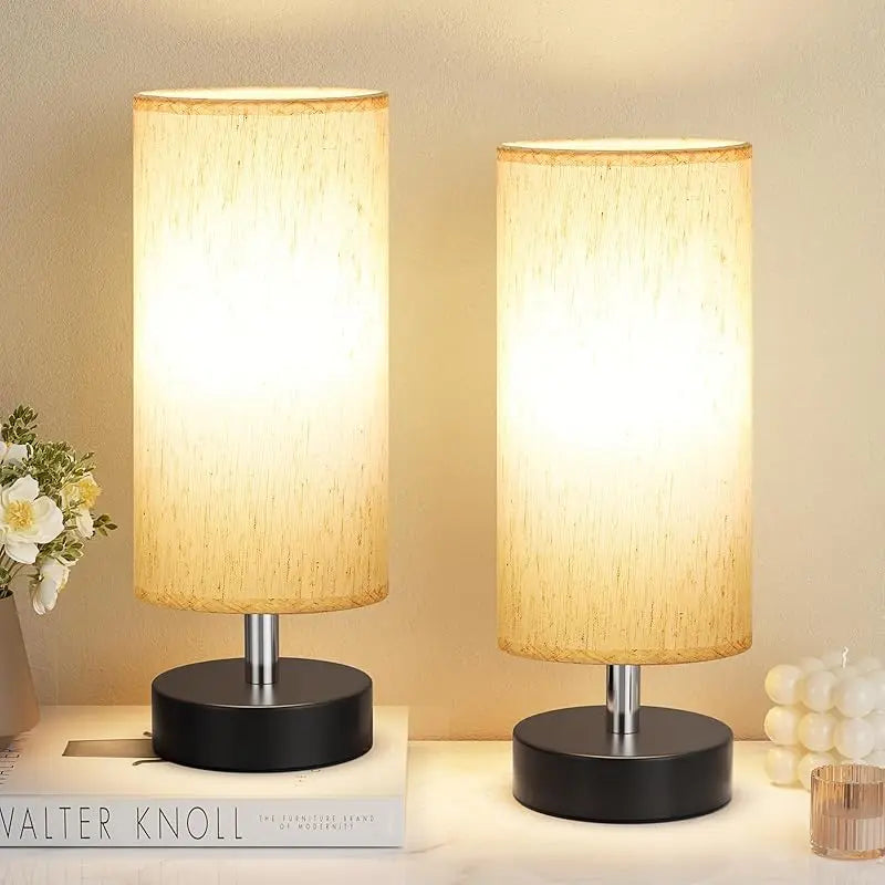 Small Table Lamp for Bedroom Set of 2 - Bedside Lamps for Night Stands, Minimalist Nightstand Light Lamp, Desk Lamps for Reading Room, Kids Room, Living Room, Office, Dorm, Home Lighting, Minimalist Bedroom