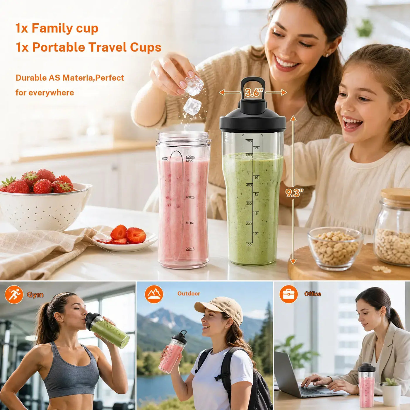 Prasky Pro Smoothie Blender 900W ,Personal Blender with 2 BPA Portable Cups (20Oz + 24Oz), Crushes Ice, Frozen Fruit, Nuts & Spices, Makes Baby Food & Sauces, Easy to Clean, Perfect for Home, Gym & Office, Blenders for Kitchen, Personal Blender for Smoot