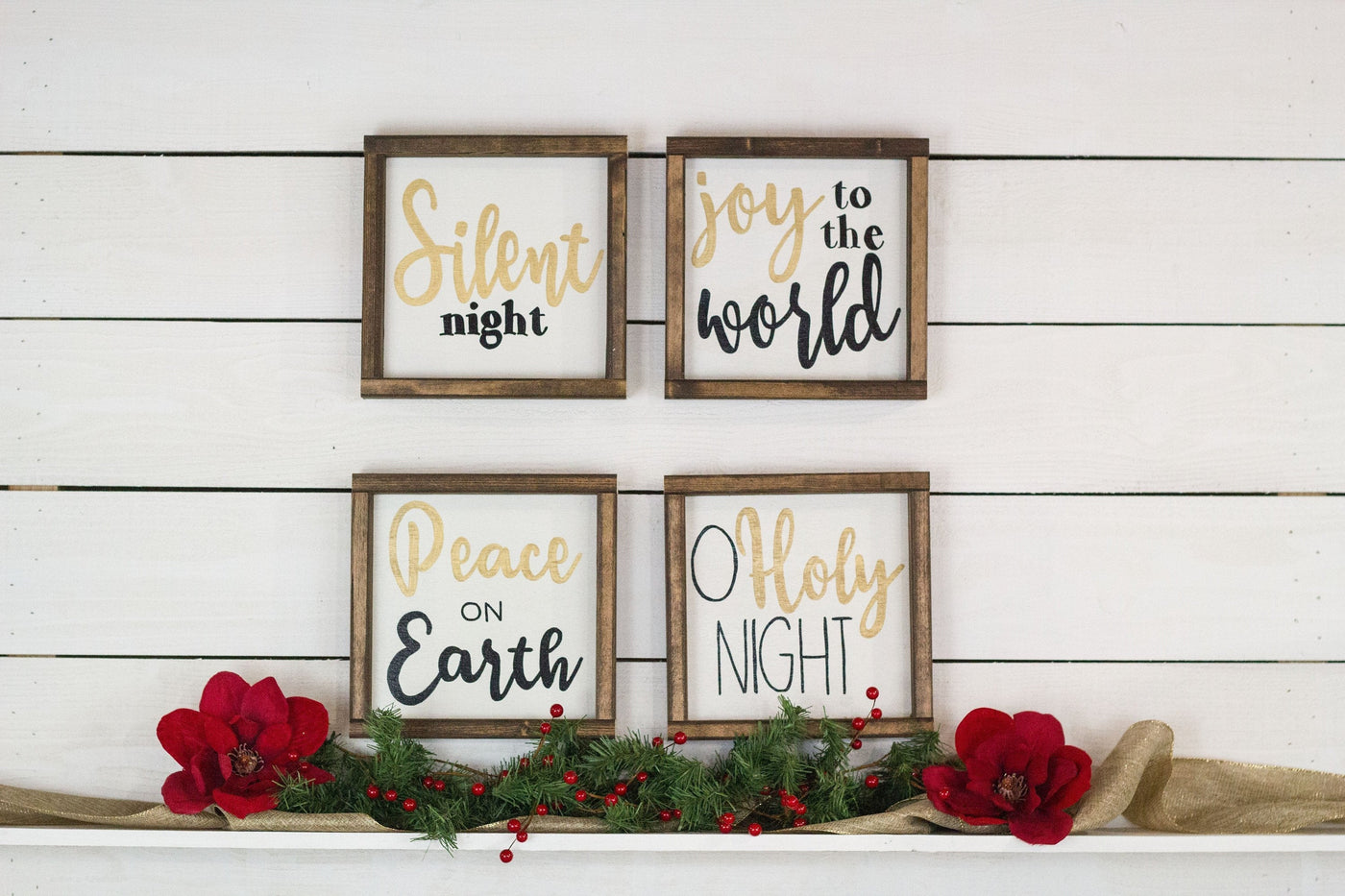Christmas Wood Signs, Set of 4
