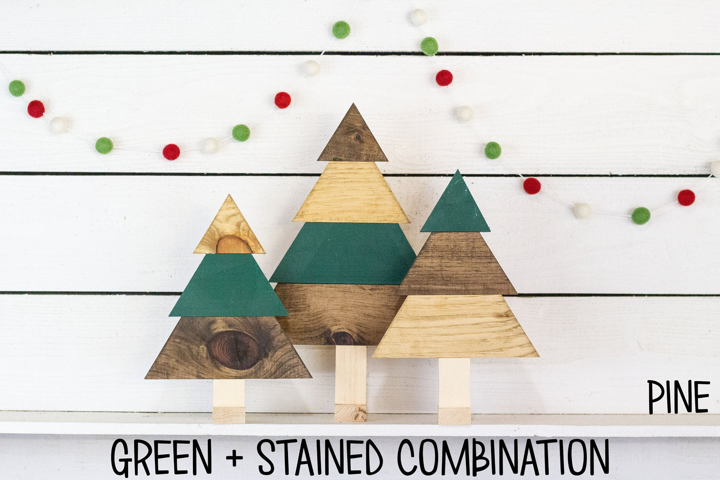 Multicolor Wooden Christmas Trees, Set of 3