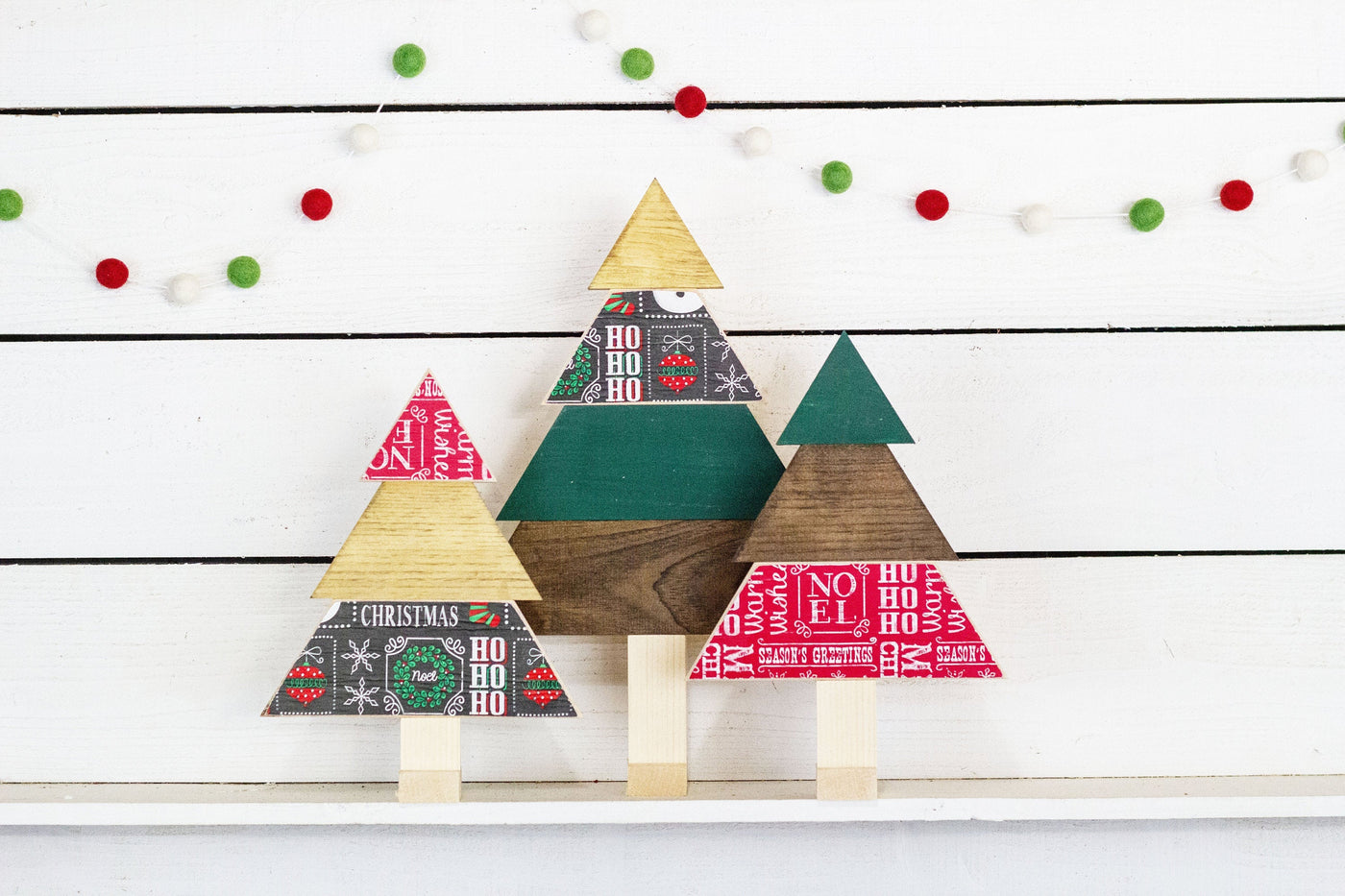 Multicolor Wooden Christmas Trees, Set of 3