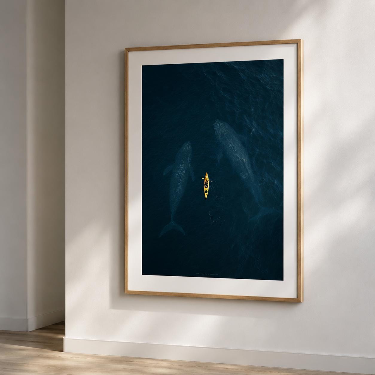 Whales and Kayak Aerial Ocean Art Print