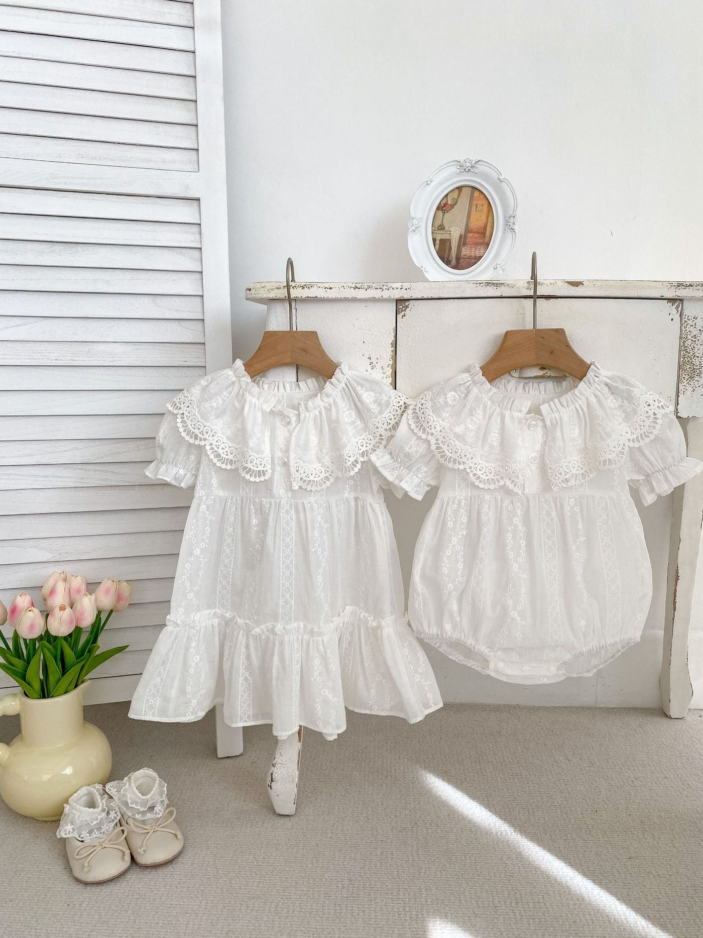 MyKids-USA Baby Floral Lace-Collar Bodysuit Dress