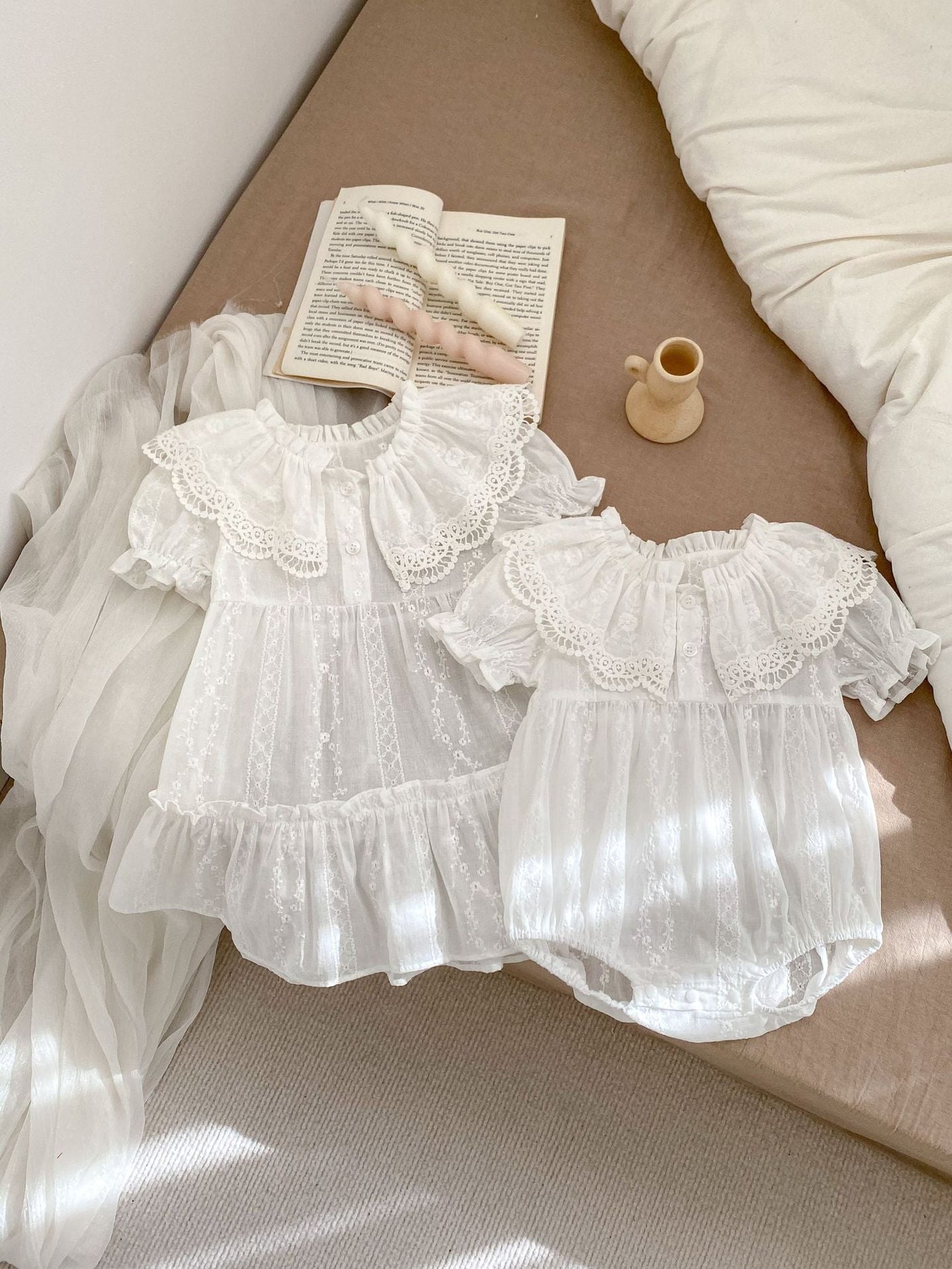 MyKids-USA Baby Floral Lace-Collar Bodysuit Dress