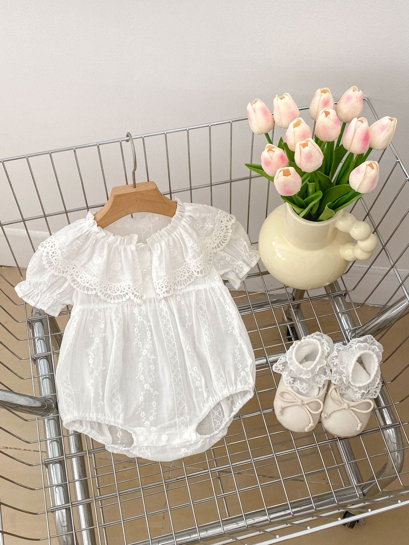 MyKids-USA Baby Floral Lace-Collar Bodysuit Dress