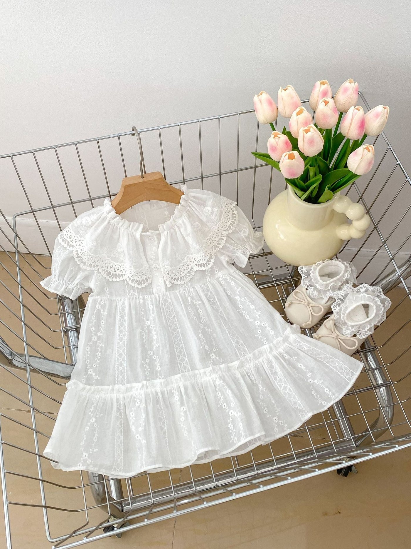 MyKids-USA Baby Floral Lace-Collar Bodysuit Dress