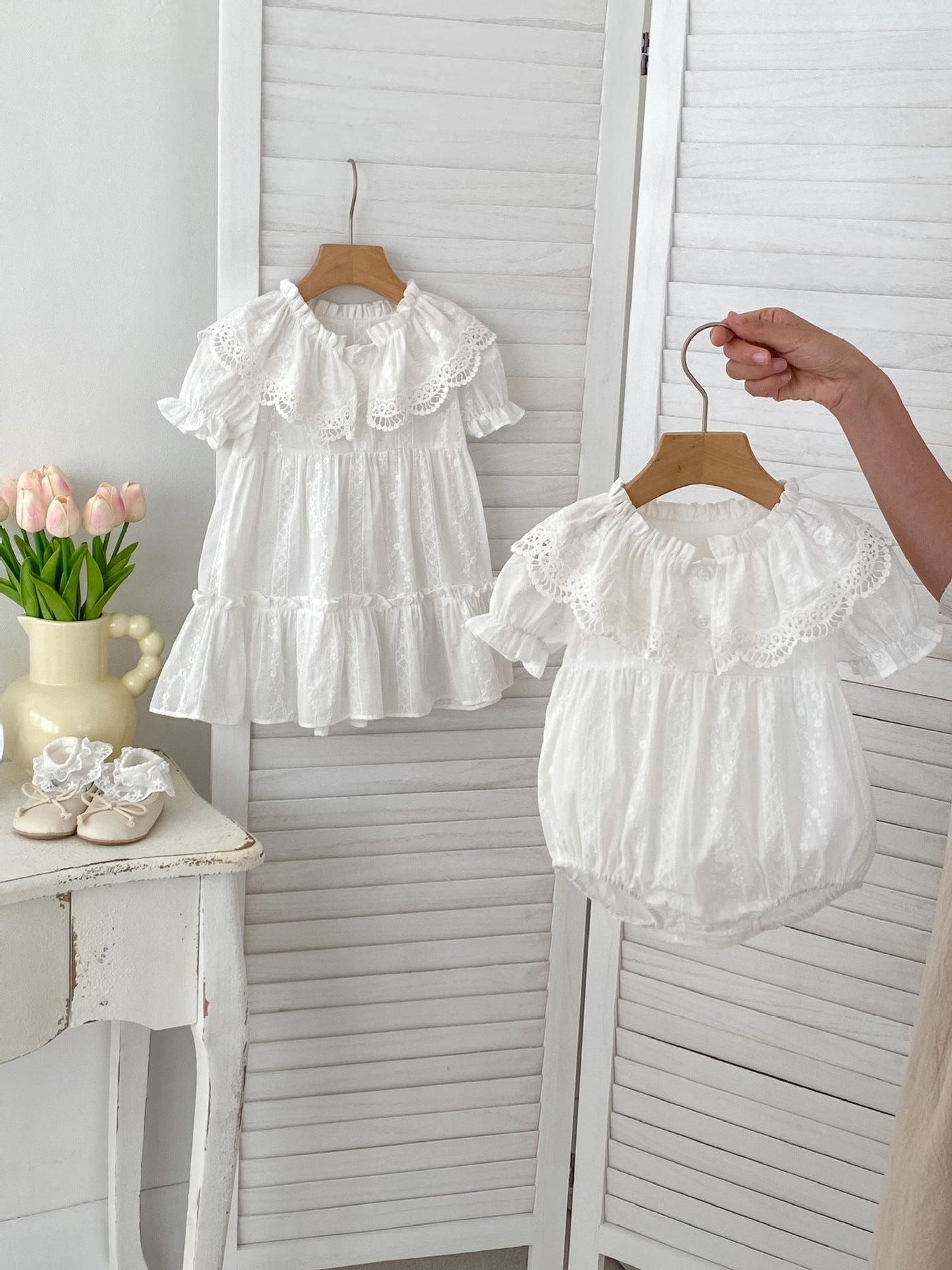 MyKids-USA Baby Floral Lace-Collar Bodysuit Dress