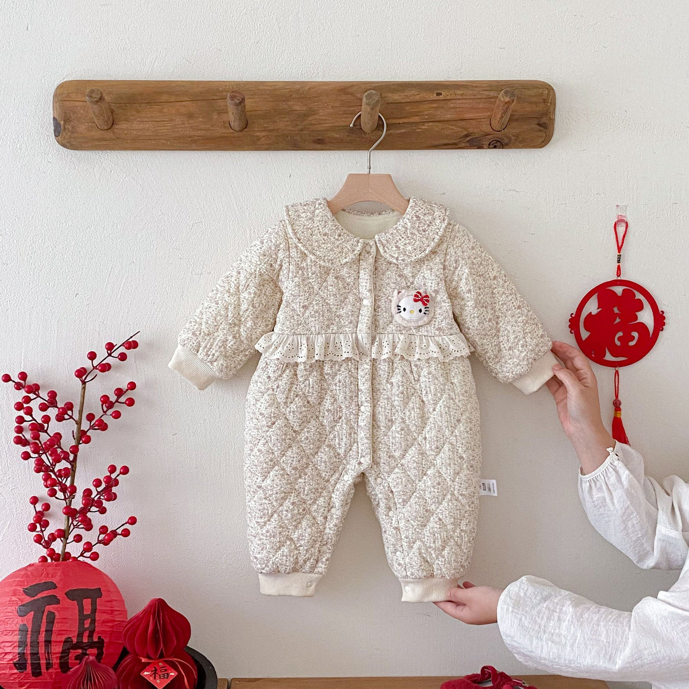MyKids-USA Floral and Argyle Baby Fleece Romper