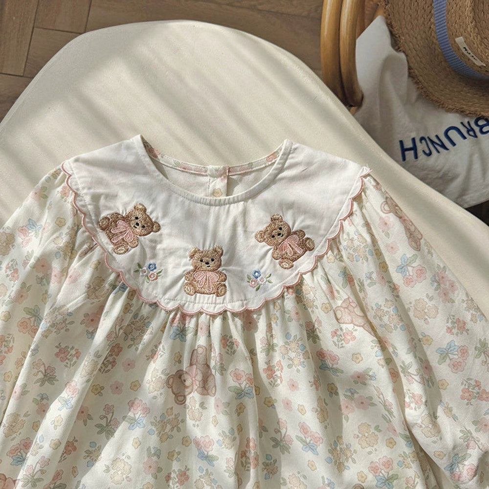 MyKids-USA Girls Floral and Teddy Bear Dress