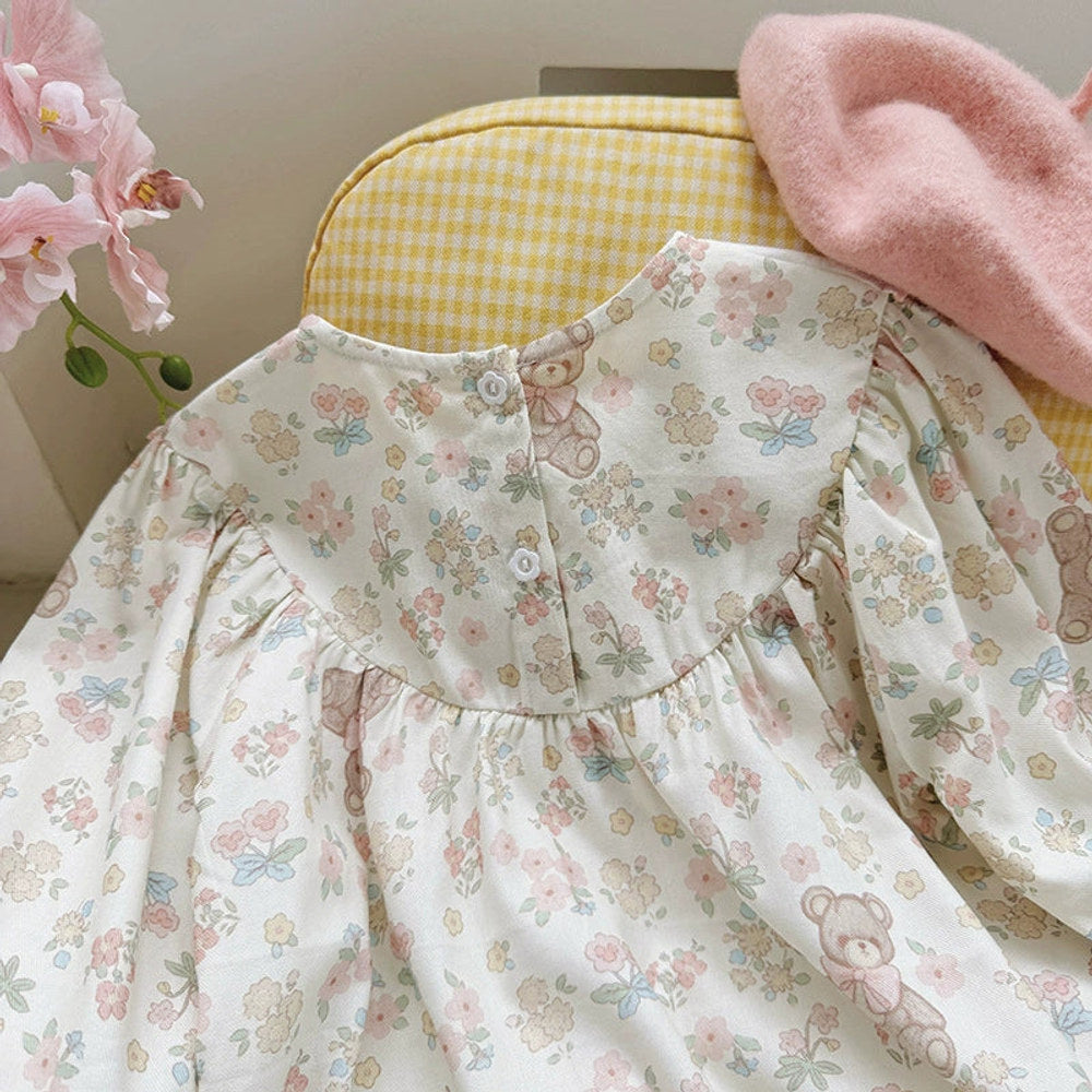 MyKids-USA Girls Floral and Teddy Bear Dress