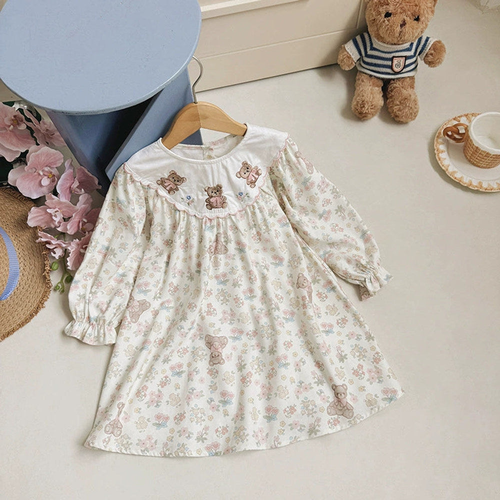 MyKids-USA Girls Floral and Teddy Bear Dress